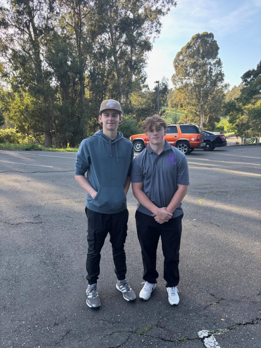 Captains and seniors Jackson Lommen and Charlie Wright after practice on Apr. 17.