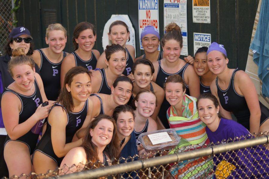 The women’s water polo team celebrates their WAAC championship. (Hannah Mooney)