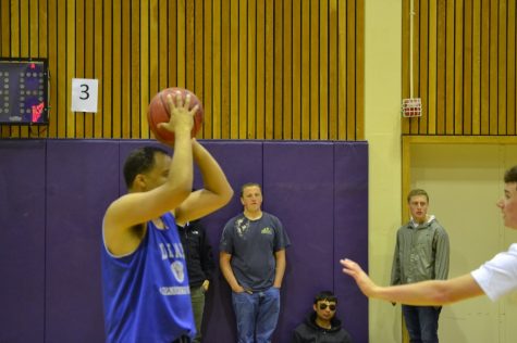 Principal Daniels displays his basketball skills from the past