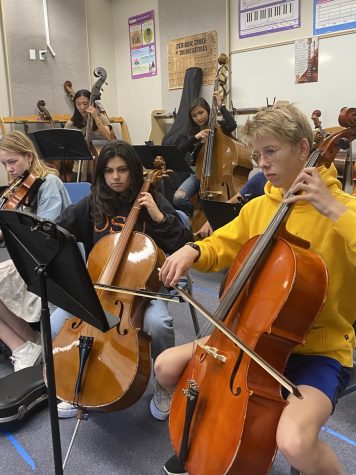 Orchestra students play their instruments