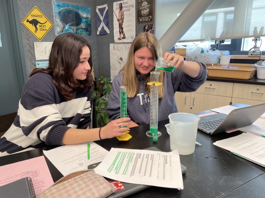 Marine science students work on a lab