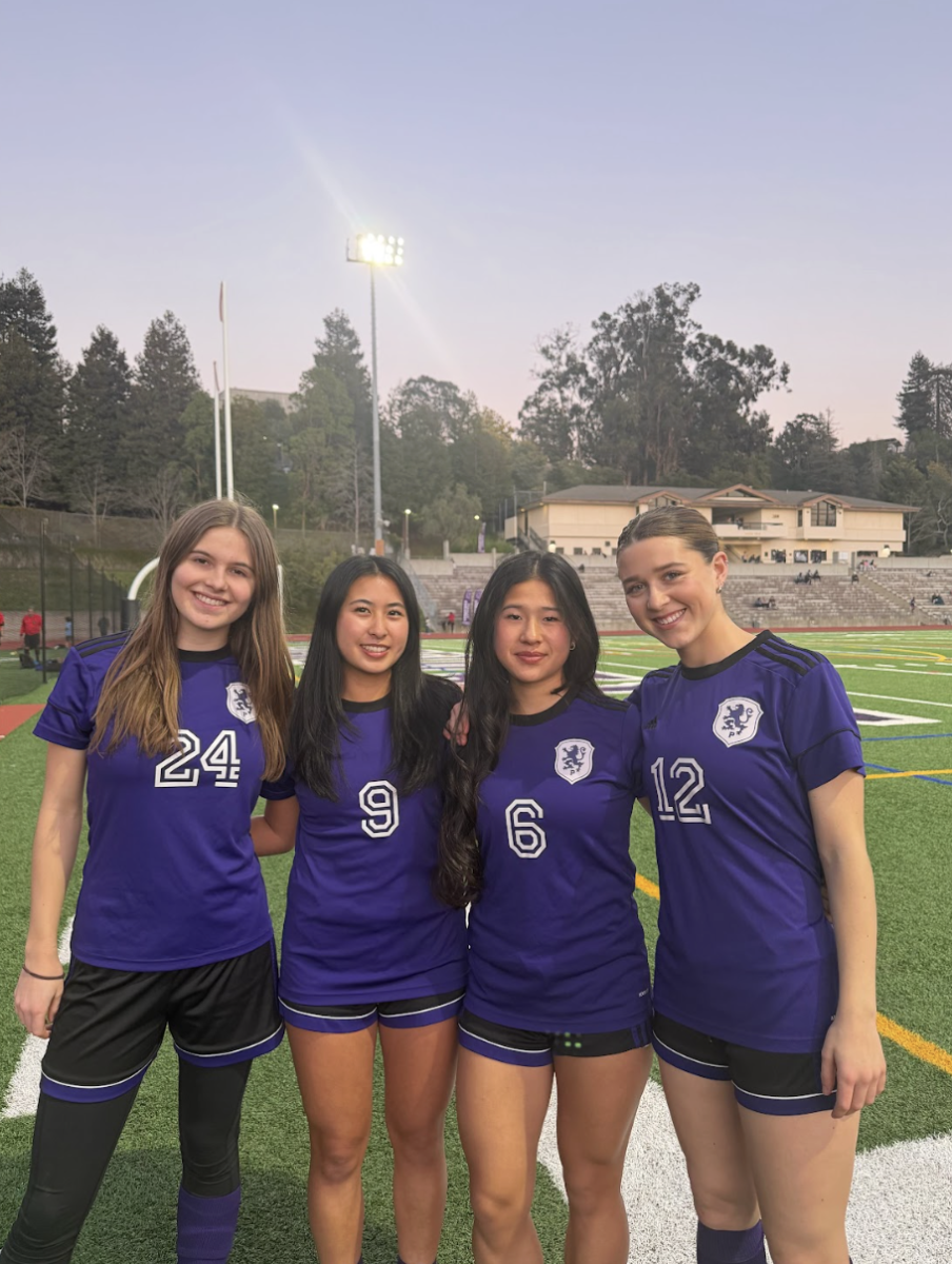 Captains seniors Darcy McKee, Elia Kwong, Miranda Liu, and Arden
Sorensen-Wald at Witter Field. Their record is 7-5-2.