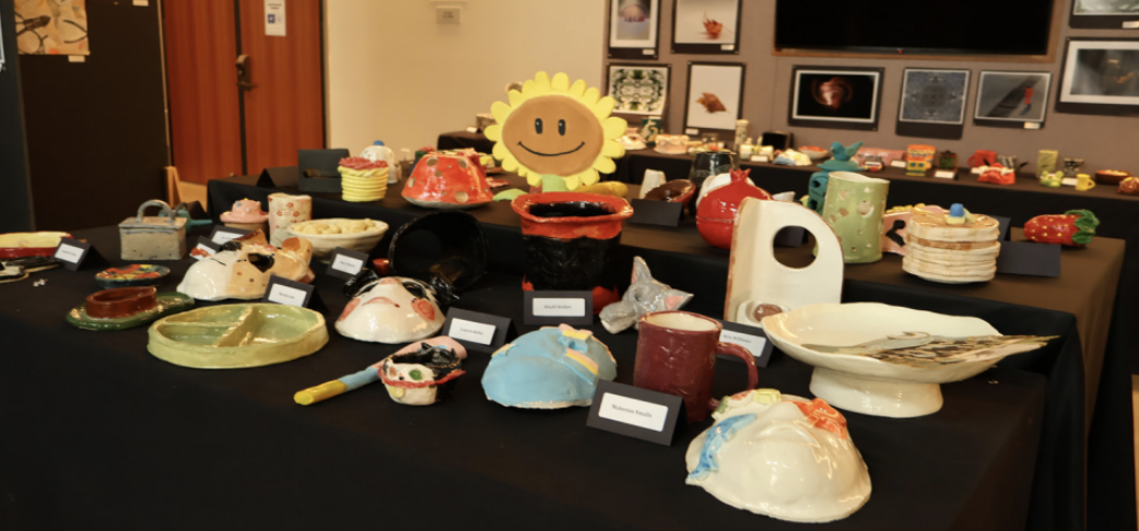 Ceramic pieces by a variety of artists.