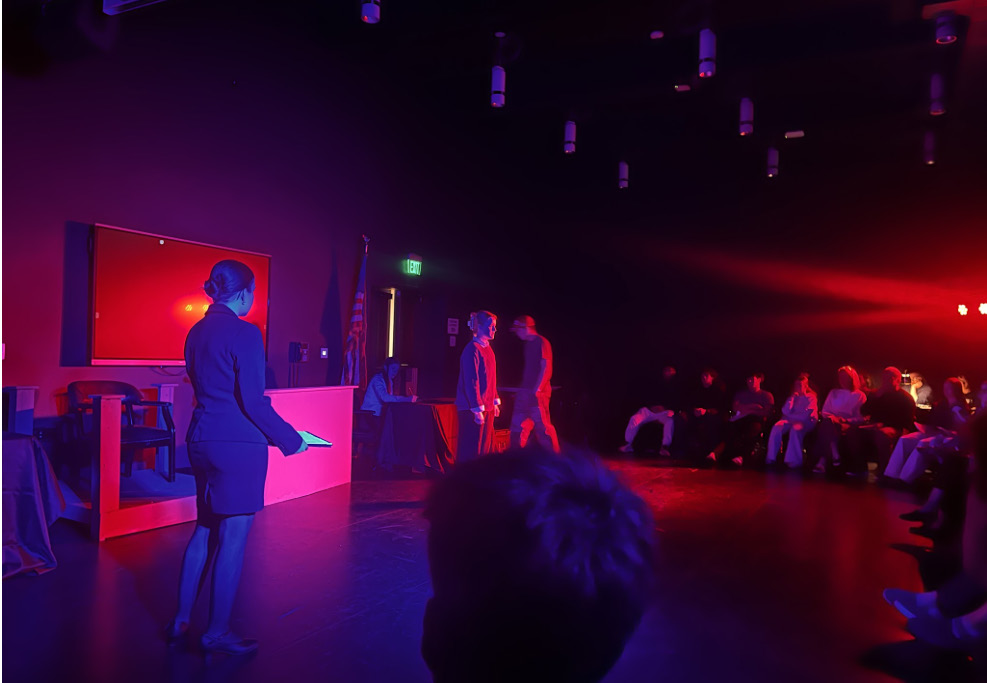 Fatherland being performed in the black box theater.
