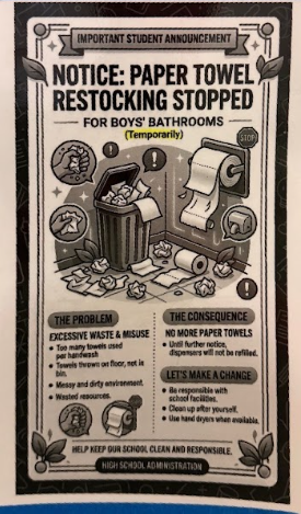 A notice posted in the bathroom.